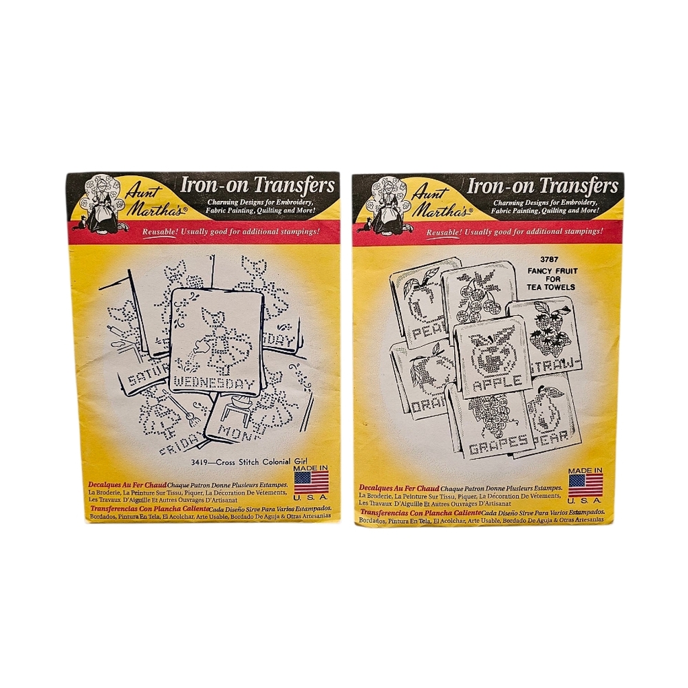 Cross Stitch Colonial Girl Aunt Martha's Vintage Embroidery Hot Iron Transfers